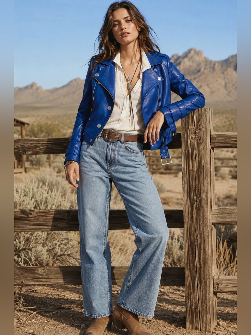 L'AGENCE Pacific Blue Leather Billie Biker Jacket